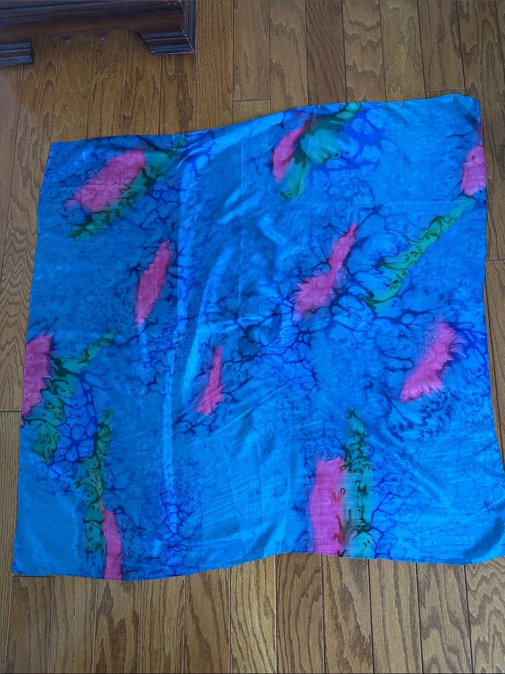 Very Large‎ Blue & Pink Marble Tie Dye Silk Scarf